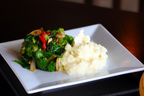 Garlic Mashed Potatoes / Broccoli or Sauteed Spinach or Asparagus